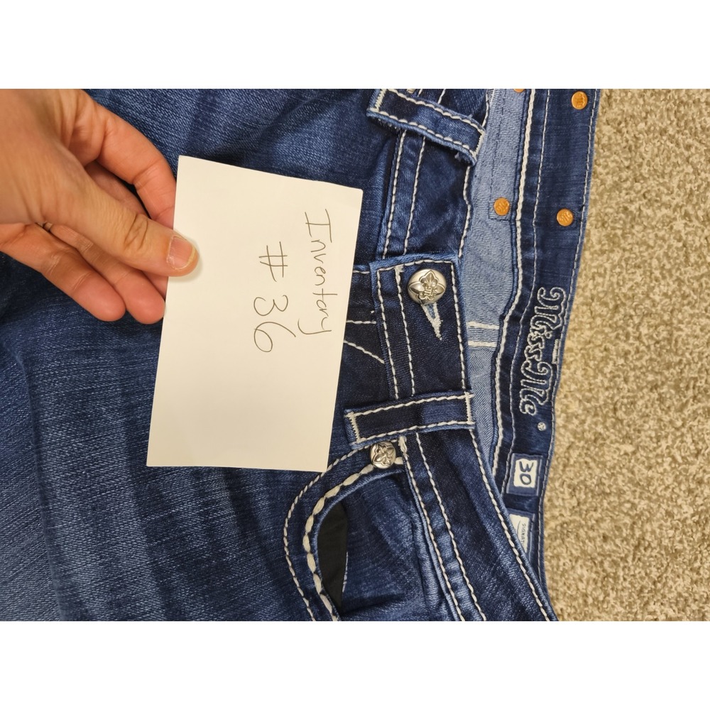 Miss Me Jeans Womens 30x34 Bootcut Blue Bling Flap Pocket Y2K - Picture 9 of 9